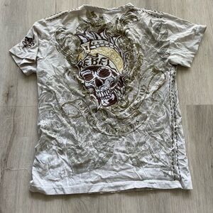 Rebel Spirit  brown/beige Skull V-neck T-shirt